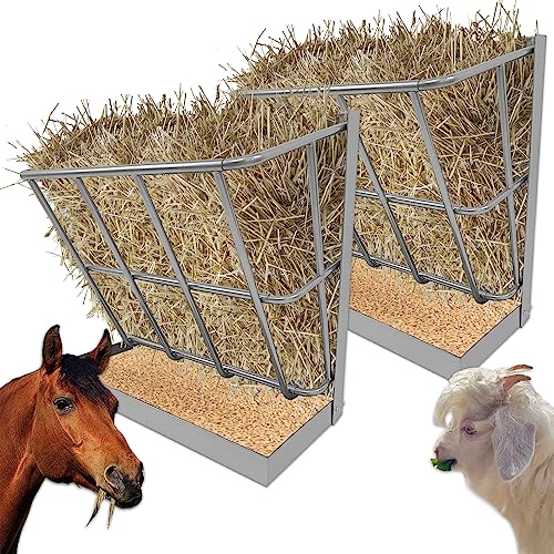 2Pcs Hay Feeder Goat, 21.5 Gallon Multiple Sided Goat Hay Rack, Heavy Duty Iron 2 in 1 Hay Rack for Sheep, Horses, Goats with Detachable Grain Tray, Effortless Installation in Farm, Yield - size: 2 IN 1 (2PCS)