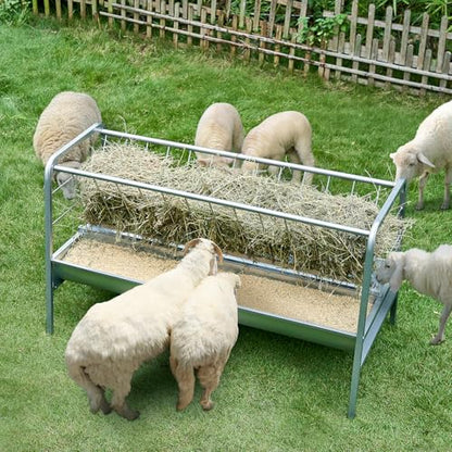 VEVOR 2 in 1 Livestock Hay Feeder, 80-Gallon Capacity, 59" Long Goat Hay Feeder with Deeper Feeding Pan, Heavy Duty Steel for Sheep Farms Sheds
