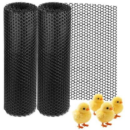 2-Rolls MAISHI 24" x 10ft Plastic Chicken Fence- 1/2"(12.7mm) Hole Poultry Netting for Chick Brooder & Nursery - Lightweight Rustproof Garden Fencing for Small Animals, Easy Cut HDPE Barrier, Black