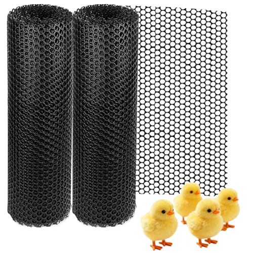 2-Rolls MAISHI 24" x 10ft Plastic Chicken Fence- 1/2"(12.7mm) Hole Poultry Netting for Chick Brooder & Nursery - Lightweight Rustproof Garden Fencing for Small Animals, Easy Cut HDPE Barrier, Black