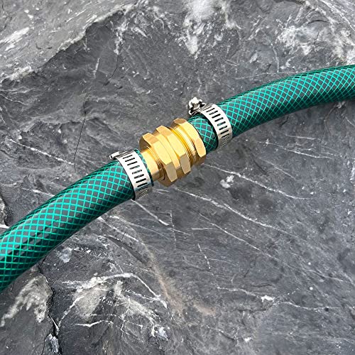 Biswing Garden Hose Repair Connector with Clamps, 5/8" Barb x 3/4" GHT Thread Aluminum Water Hose Pipe Repair Kit, Female and Male Hose Connectors with Stainless Steel Clamp, 2 Pack