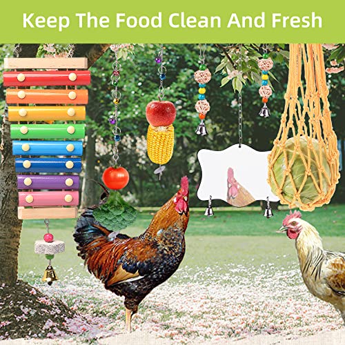 Chicken Toys for Coop 9PCS Set, KAKUNM Chicken Enrichment Toys, Including Xylophone, Swing, Chicken Mirror, Chicken Flexible Ladder, Vegetable String Bag and Hanging Feeder Coop Toy Accessories - color: 9PCS