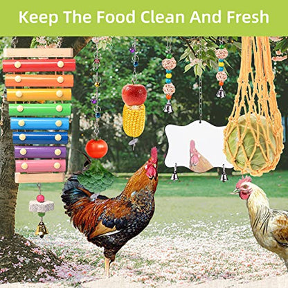 Chicken Toys for Coop 9PCS Set, KAKUNM Chicken Enrichment Toys, Including Xylophone, Swing, Chicken Mirror, Chicken Flexible Ladder, Vegetable String Bag and Hanging Feeder Coop Toy Accessories - color: 9PCS