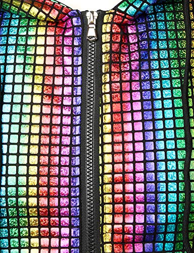 ZEROYAA Mens Shiny Metallic Zip Up Sleeveless Hooded Vest T Shirt with Kangaroo Pocket - color: Multicolour Sequin, size: X-Large
