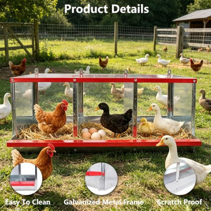 Chicken Nesting Boxes - 3-Compartment Metal Wall-Mounted Poultry Nest Box for Chickens, Hens, and Ducks - Easy Egg Collection - Large Vented Holes - Chicken Coop Equipment (10 Compartments) - size: 10 Compartments
