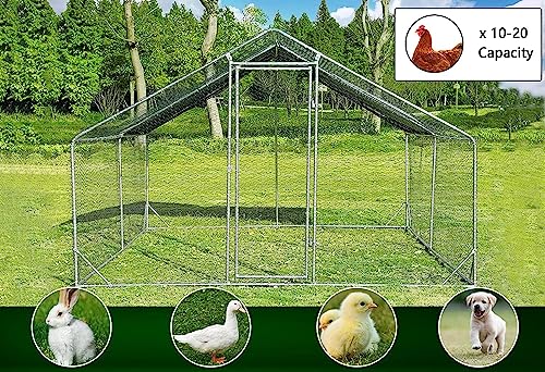 Large Metal Chicken Coop Walk-in Poultry Cage Heavy Duty Chicken Runs Hen House for Yard with Waterproof and Anti-UV Cover for Outdoor Farm Use(10’ W x 13’ L x 6.5’ H) - size: 13.1' L x 9.8' W x 6.4' H