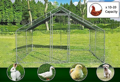 Large Metal Chicken Coop Walk-in Poultry Cage Heavy Duty Chicken Runs Hen House for Yard with Waterproof and Anti-UV Cover for Outdoor Farm Use(10’ W x 13’ L x 6.5’ H) - size: 13.1' L x 9.8' W x 6.4' H