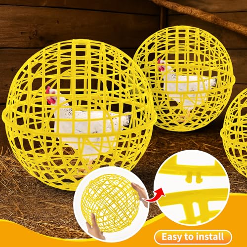 AceOrbit 3 Pcs 19.7 Inch Yellow Ball Chicken Animals Cage, Plastic Rolling Orb Movable for Chickens Rabbits Birds Pigeons, Outdoor Farm Range Portable Round Coop Hutch Safety Globe Prevents Dog Bites - size: 19.7 Inch