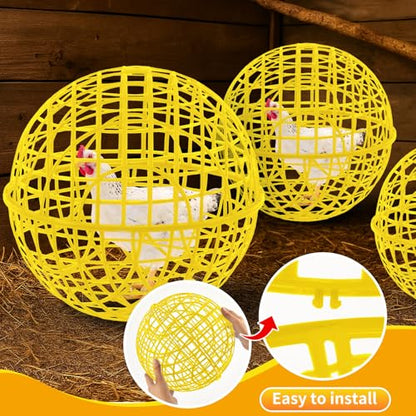 AceOrbit 3 Pcs 19.7 Inch Yellow Ball Chicken Animals Cage, Plastic Rolling Orb Movable for Chickens Rabbits Birds Pigeons, Outdoor Farm Range Portable Round Coop Hutch Safety Globe Prevents Dog Bites - size: 19.7 Inch