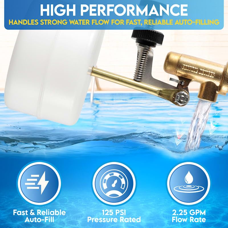 Float Tec Control Devices T26 EZ Adjustment Brass Float Valve 3/8" NPT Male Threads 3" Arm Autofill, Water Filler Leveler, Pools, Spas, Water Tanks, Water Foutain Fit 6" Canister