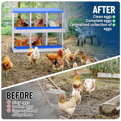 Chicken Nesting Box,6 Compartments Galvanized Steel Metal Chicken Laying Box with Roll Out Egg Collection,Wall Mount Chicken Nesting Boxes,Easy Egg Collection, Hen Roosting Boxes - color: Blue, size: 6 Holes