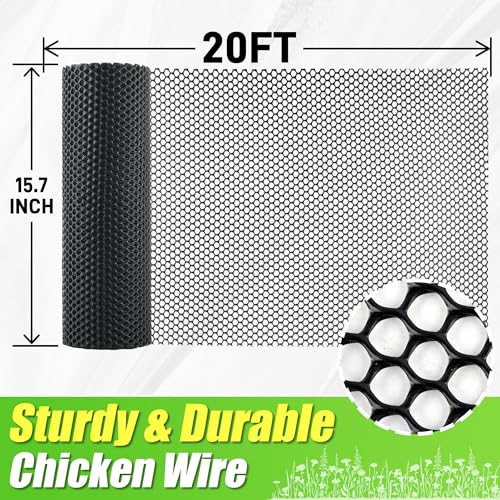 Black Plastic Wire Mesh Fence Roll - 15.7IN x 20FT Plastic Chicken Wire Mesh for Poultry， Chicken Puppy Rabbit, Floral-Plastic Fence - color: Black-15.7IN×20FT