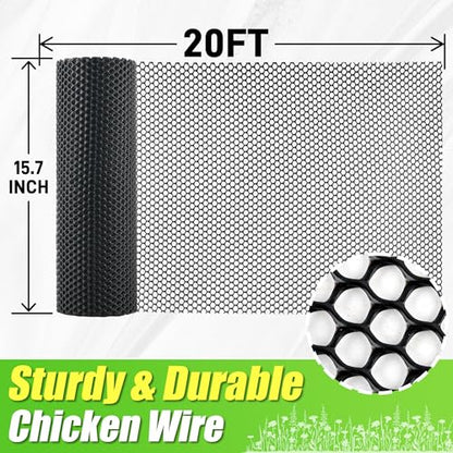 Black Plastic Wire Mesh Fence Roll - 15.7IN x 20FT Plastic Chicken Wire Mesh for Poultry， Chicken Puppy Rabbit, Floral-Plastic Fence - color: Black-15.7IN×20FT