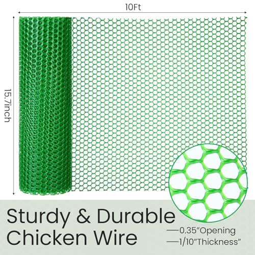 Landical 6 Rolls Plastic Chicken Wire Fencing Mesh 120 x 15.7 Inch Each Plastic Mesh Fence with Zip Ties Hexagonal Poultry Netting Garden Fencing Cat and Bird Netting (Green) - color: Green