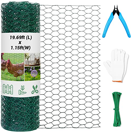 Chicken Wire for Floral Arrangements 13.78 x 236 Inch Lightweight Galvanised Hexagonal Floral Chicken Wire, Green Florist Wire for Garden Poultry Netting for Garden Protection with Wire Ties, Plier - color: Green, size: 13.78 x 236 Inch