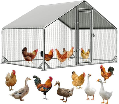 Large Metal Chicken Coop, Walk - in Chicken House, Outdoor Chicken Coop for 5-10 Chickens Yard/Farm/Ranch Outdoor Fresh Egg Supply (6.7x10x6.5 FT)