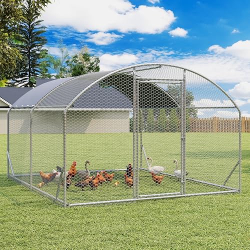 Large Metal Chicken Coop, Walk-in Chicken Run Pen with Waterproof Cover, Dome Roof Poultry Cage for Outdoor, Backyard, Farm - size: 156.0"L x 108.0"W x 77.0"H