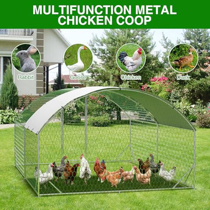 Garvee Metal Chicken Run, 9.8 x 13.1 x 6.6 Ft Metal Chicken Coop for Yard with Waterproof and Anti-Ultraviolet Cover, Dome Roof Walk in Chicken House, Poultry Cage for Hen, Duck and Rabbit - size: 118.1"L x 157.5"W x 78.7"H