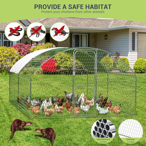 Large Metal Chicken Coop, Walk-in Poultry Cage, Large Chicken Run with Waterproof & Anti-Ultraviolet Cover, Chicken House with Double Lockable Doors for Outdoor 9.8x13.1x6.6Ft - size: 9.8' W x 13.1' D x 6.6' H