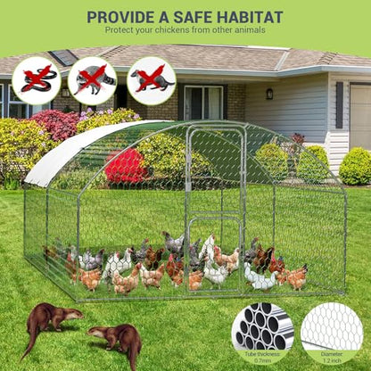 Large Metal Chicken Coop, Walk-in Poultry Cage, Large Chicken Run with Waterproof & Anti-Ultraviolet Cover, Chicken House with Double Lockable Doors for Outdoor 9.8x13.1x6.6Ft - size: 9.8' W x 13.1' D x 6.6' H
