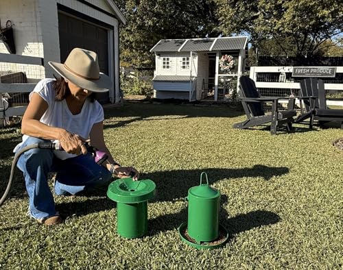 Zylina Powder Coated Green Metal Chicken Waterer 1 Gallon/Feeder 9 lbs/Scoop Combo Pack