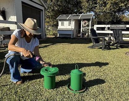 Zylina Powder Coated Green Metal Chicken Waterer 1 Gallon/Feeder 9 lbs/Scoop Combo Pack