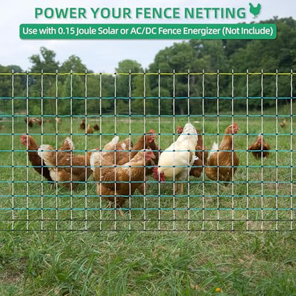 Poultry Netting Electric Fence, Portable Livestock Nets Mesh for Chickens, Ducks, Geese, Turkey, Electric Fencing for Backyards, Homesteaders, Farms, Ranches (Bright Blue, 41.5" H x 164' L Poultry)