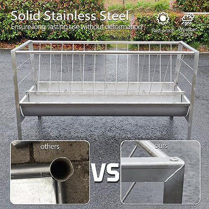 Stainless Steel Pasture Feeder, 5-Feet, 77 Gallon Capacity Livestock Feeder with Deeper Feeding Pan, Easy to Assemble and Carry, Feeding Goats, Sheep and Ponies, for Farms, Sheep Sheds
