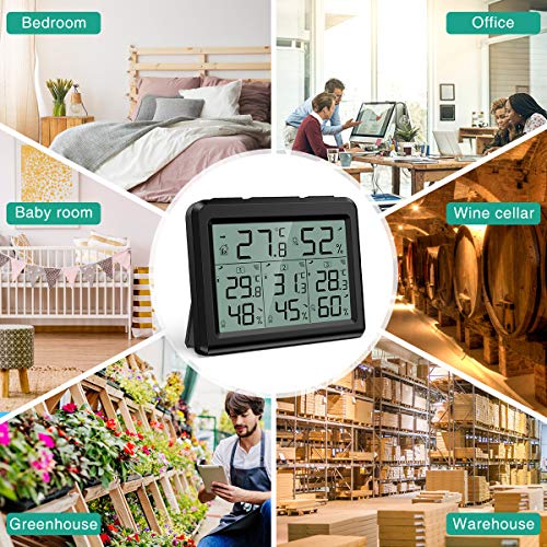 ORIA Indoor Outdoor Thermometer, Digital Hygrometer Thermometer with 3 Wireless Sensors, Temperature Humidity Monitor Meter with LCD Backlight, for Home, Office, Bedroom, Black