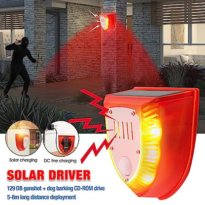 Solar Motion Sensor Alarm Outdoor: Solar Security Alarm Lights with Dog Barking & Gunshot Sound, 129db Loud Noise Maker, Strobe Light Warning Lamp with USB Cable, for Home, Villa,Farm,Barn,Yard