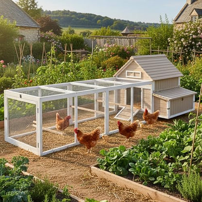 Gowoodhut Chicken Coop with Run for 2–6 Chickens Large Outdoor Backyard Hen House for Beginners Weatherproof Wooden Poultry Cage with Nesting Boxes Perches & Easy-Clean Tray - size: 118.3"L x 61.1"W x 40.0"H