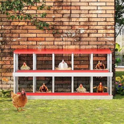 IDEALHOUSE Chicken Nesting Box, Galvanized Steel Laying Box with Rustproof & Roll-Away Egg Design, for Hens, Red 10 Compartment No Bracket - color: Red, size: 10 compartments (without bracket)