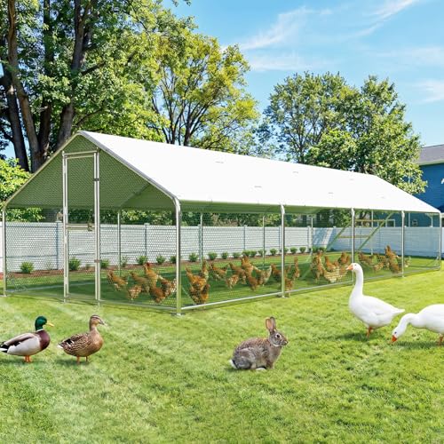 Extra Large Chicken Coop,26x10x6.6FT Metal Chicken Run for Yard with Feeding Door,Walk-in Chicken Pen,Outdoor Poultry Cage with Anti-UV Cover - color: Spire Shape, size: 315.0"L x 118.1"W x 78.7"H