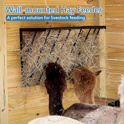 Horse Hay Feeder, 31.5'' Long Livestock Hay Feeder with 24 Gallon Large Capacity, Carbon Steel Wall Mounted Hay Rack for Horses, Sheep, Goats, Indoor Outdoor Uses - size: 31.5INCH
