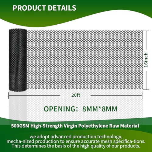 Plastic Chicken Wire Mesh Fence,Plastic Chicken Wire Roll 16in x 20ft,Garden Netting Fencing Barrier for Poultry, Animals, Pets and Balcony(Black) - color: Black, size: 16INx20FT