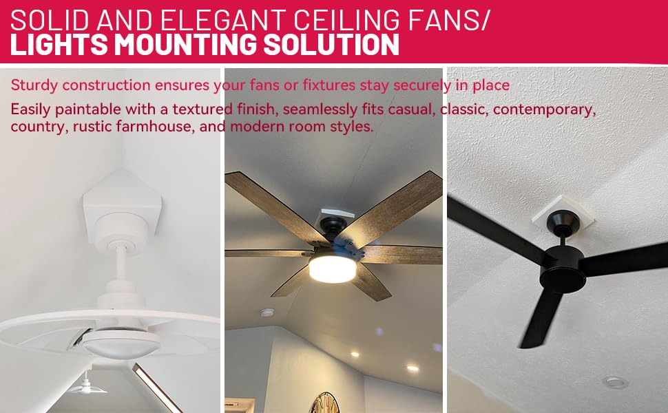 FB900-1 Cathedral Ceiling Fan Angle Mount Box, Mounting Bracket Kit, Fits Angles of 80 or Up, White, 1 Pack