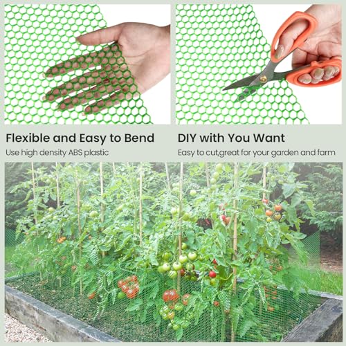 Landical 6 Rolls Plastic Chicken Wire Fencing Mesh 120 x 15.7 Inch Each Plastic Mesh Fence with Zip Ties Hexagonal Poultry Netting Garden Fencing Cat and Bird Netting (Green) - color: Green