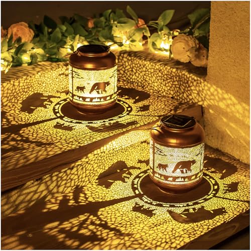 Bear Solar Lanterns Outdoor Waterproof,Hanging Solar Lights Bear Gifts for Women Men Metal LED Decorative Light for Yard,Patio,Lawn,Tabletop,Pathway,Landscape,Garden Decor - style: Bear