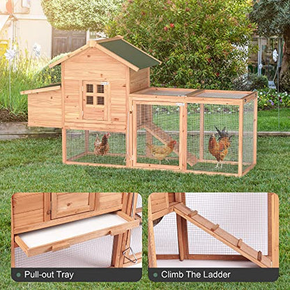 Morngardo Chicken Coop for 2-4 Chickens Wooden Outdoor Poultry Cage Rabbit Hutch with Ramp, Nesting Box, Tray, Roosting Bar, 4 Access Areas - size: 2-4 Chickens