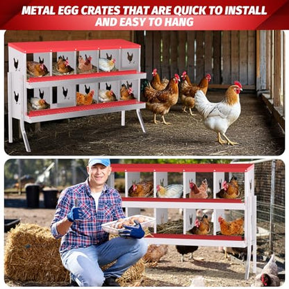 IDEALHOUSE Chicken Nesting Box, Galvanized Steel Laying Box with Rustproof & Roll-Away Egg Design, for Hens, Red 8 Compartment with Bracket - color: Red, size: 8 compartments (with bracket)