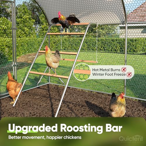 Quictent Essential Series 18x9x6.6ft Metal Chicken Coop Run with Climbing Ladder, Walk-in Outdoor Poultry Cage with PVC Coated Chicken Wire, Hen Duck Rabbit Farm House, Waterproof Anti-UV Cover - size: 18x9ft