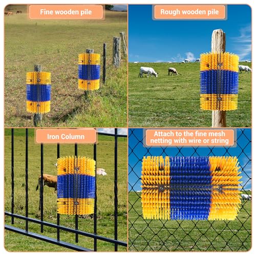 Livestock Scratching Brush 2 Pcs, Heavy Duty Horse Brush with Mounting Screws, Itch Relief & Grooming for Cattle Goat Pig Cow, Farm Animal Back Scratcher, Blue & Yellow - color: Blue yellow 2