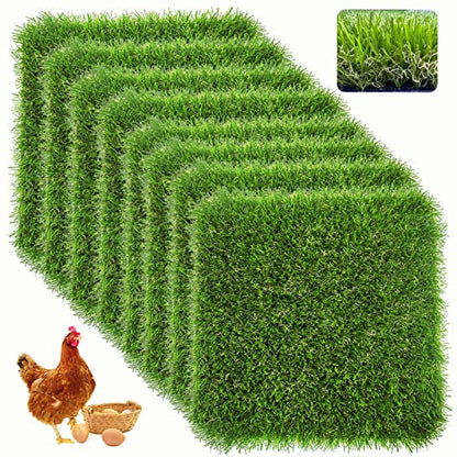 8 Pack Chicken Nesting Box Pads for Laying Eggs - 12"x12"x1.2", Washable Hen Nesting Pads for Chicken Coop, Artificial Grass Chicken Bedding Rug Carpet Synthetic for Garden Lawn Indoor Outdoor