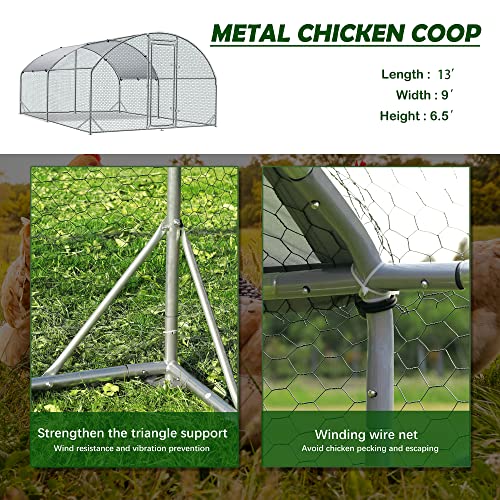 Large Metal Chicken Coop Round Top Upgrade Tri-Supporting Wire Mesh Chicken Run,Chicken Pen with Water-Resident and Anti-UV Cover,Duck Rabbit House Outdoor (Dome Roof 6.5'L x 9'W x 6.5'H) - size: 78.0"L x 108.0"W x 78.0"H