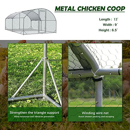 Large Metal Chicken Coop Round Top Upgrade Tri-Supporting Wire Mesh Chicken Run,Chicken Pen with Water-Resident and Anti-UV Cover,Duck Rabbit House Outdoor (Dome Roof 6.5'L x 9'W x 6.5'H) - size: 78.0"L x 108.0"W x 78.0"H