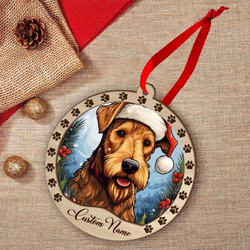 Personalized Airedale Terrier Ornament, Airedale Terrier Christmas Ornament, Custom Name Airedale Terrier Dog Suncatcher for Christmas Tree - color: Airedale Terrier