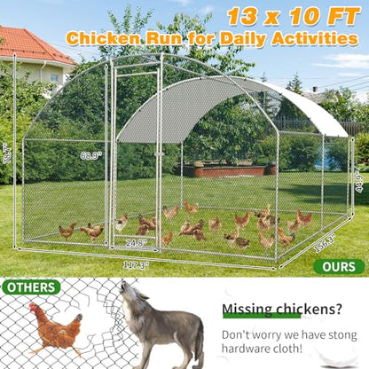 Outvita Large Metal Chicken Coop, 13×10FT Walk-in Poultry Cage with Waterproof & Anti-UV Round Arch Cover, Duck Rabbit Hen Cage Galvanized Mesh for Outdoor Yard Backyard and Farm - size: 156.0"L x 120.0"W x 78.0"H