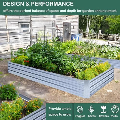 Galvanized Raised Garden Beds 3-Pack (8x4x1ft Each) – Overlapping 4-Inch Panels with Two-Row Screws, Heavy-Duty Metal Planter Box for Vegetables, Herbs, Flowers, Large Garden Kit - size: 8x4x1ft (3 pcs)