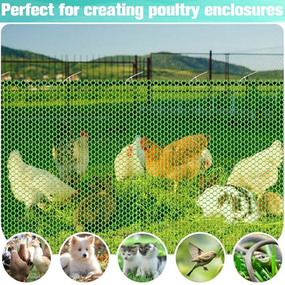 Plastic Mesh Fence Sheet 15.7IN x 10FT - 0.3IN Opening Plastic Chicken Wire Netting Roll Durable for Dogs, Poultry, Puppy, Garden Snake Barrier with 50 Pcs Zip Ties - Green - color: Green, size: 15.7IN x 10FT + 50Ties