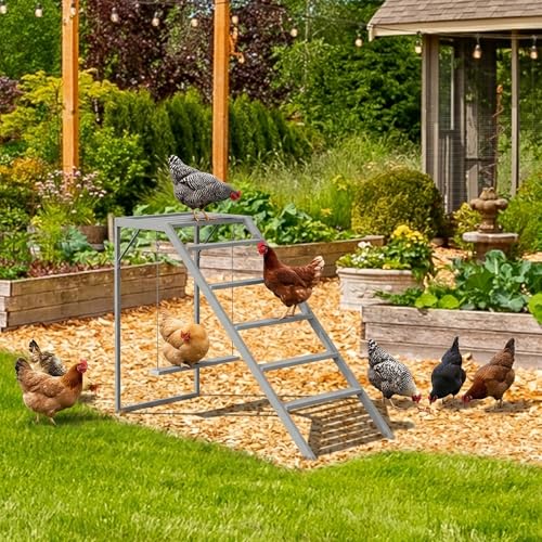 Chicken Coop, Chicken Perches with Swing, Chicken Roosting Bars, Chicken Activity Play Toys, Wooden Chicken Ladder for Pet's Healthy & Happy, Suitable for Backyard Farm